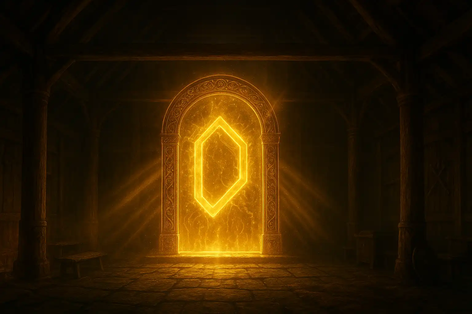 Glowing rune gate representing instant Pay n Play account verification